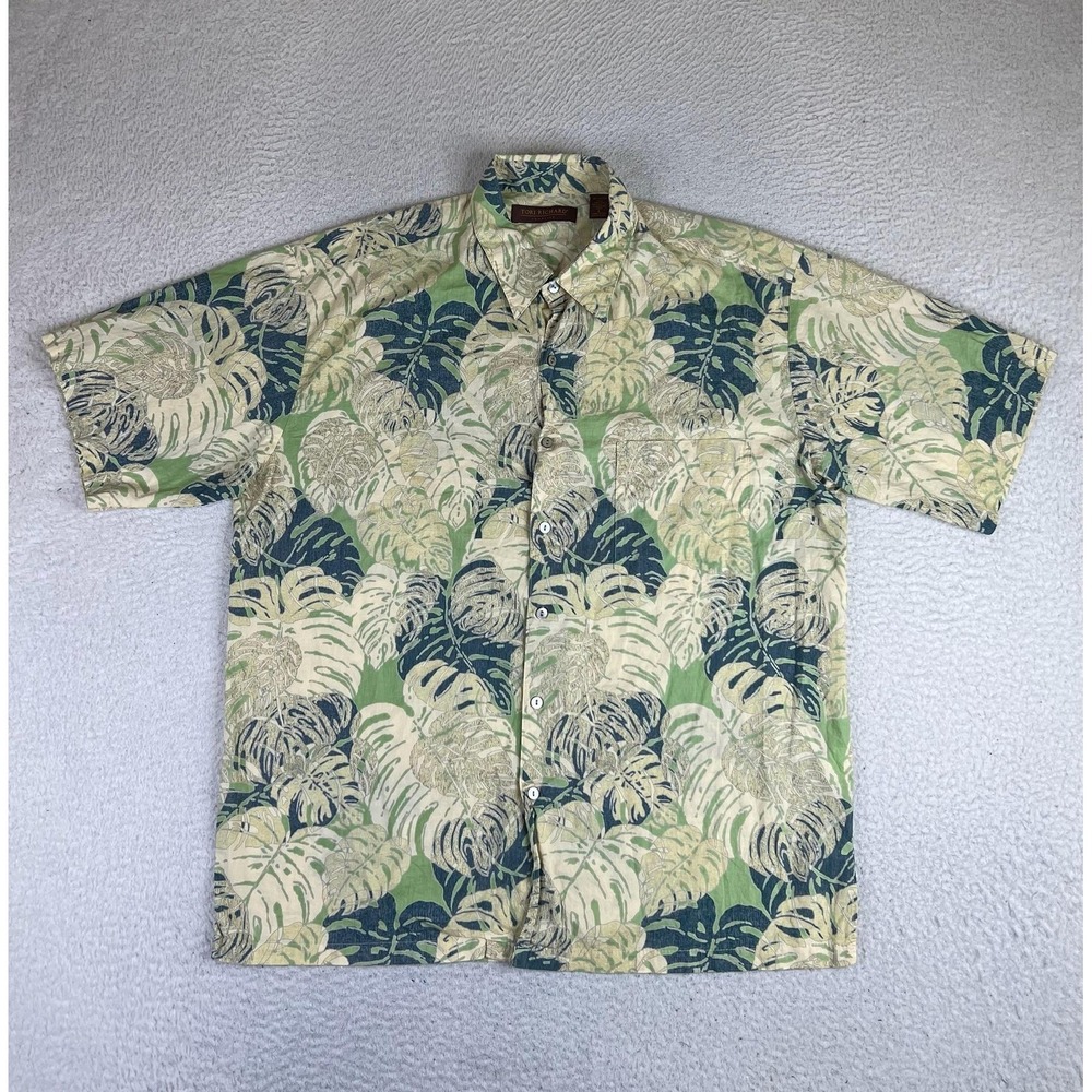 Tori Richard Mens Large Green Cotton Lawn Short Sleeve Hawaiian Shirt 0300 1791